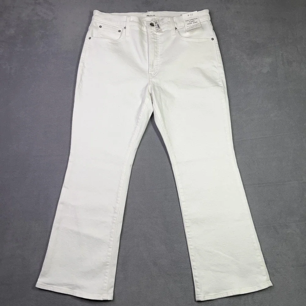 Madewell The Flare Crop Jean Women 31 White Super Stretch Denim Hi Rise NWT